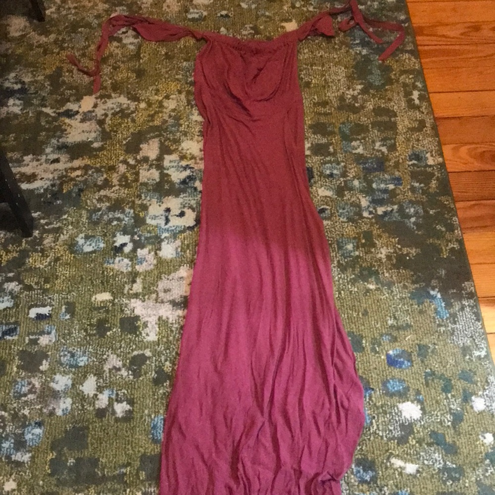 Floor length dress with ties around arms